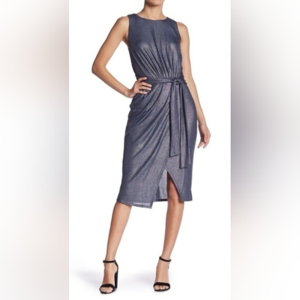 Superfoxx Sleeveless Metallic Blue Front Tie Dress. Size S